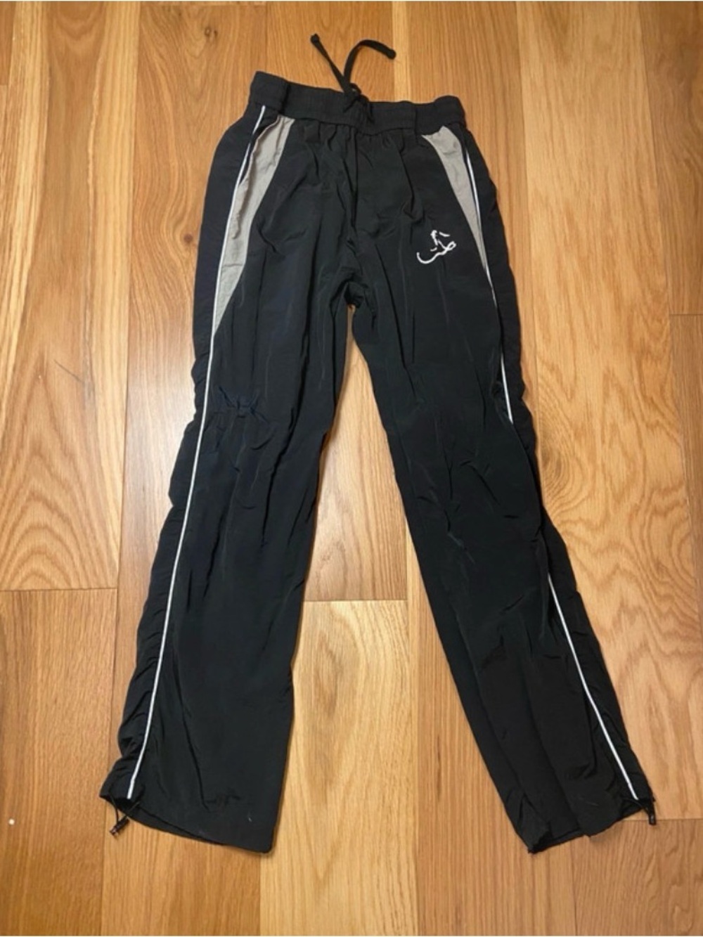 Black Track Pants with Gray Panels and White Piping